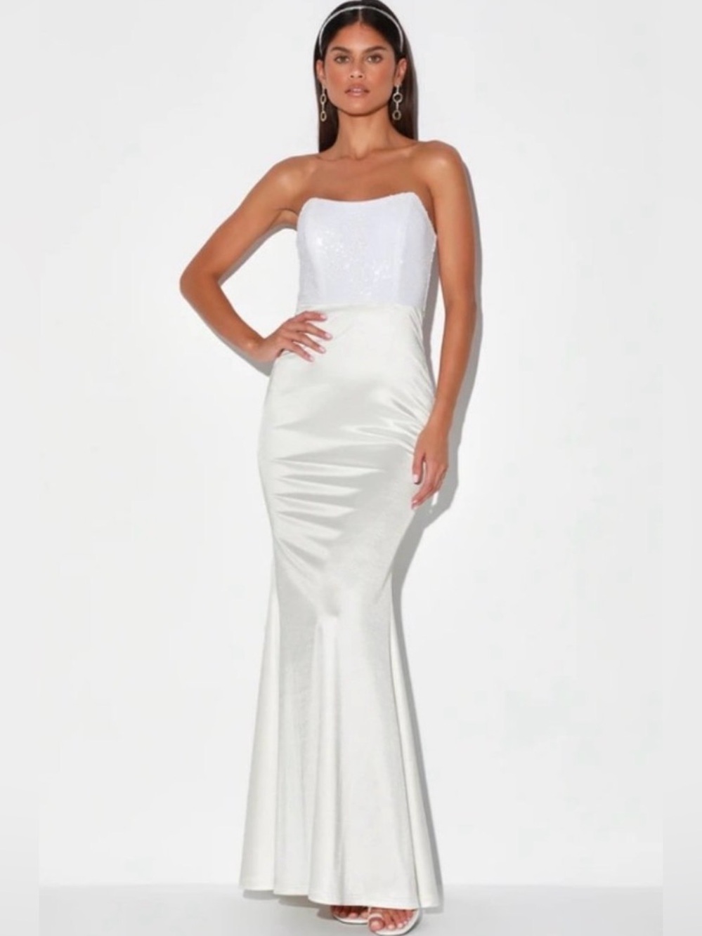 NWT Lulu’s White Sequin Strapless Maxi Dress - Medium